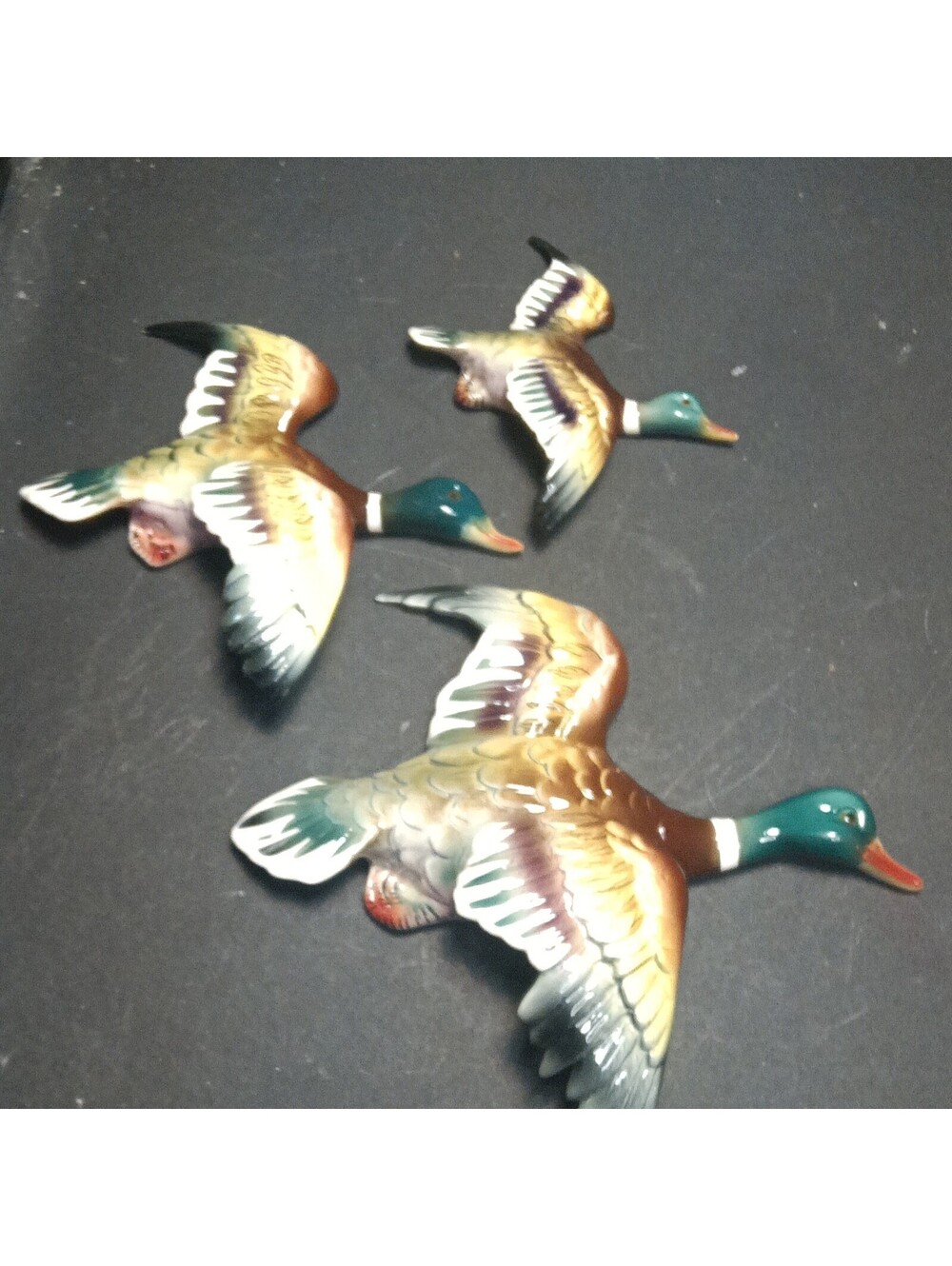 Mint Vintage Ceramic Flying Mallard Ducks Wall Plaques Set of 3 MCM Japan